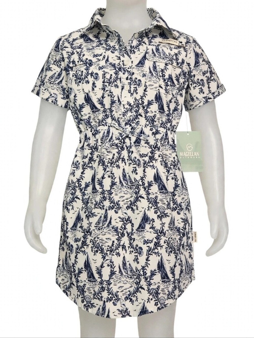 Magellan Outdoors Kids White & Navy Sailboat Print Polo Dress NWT Size S (7)